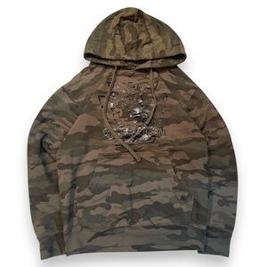 True Religion Men’s Foil Buddha Logo Hoodie – Camo Green (Size Small)